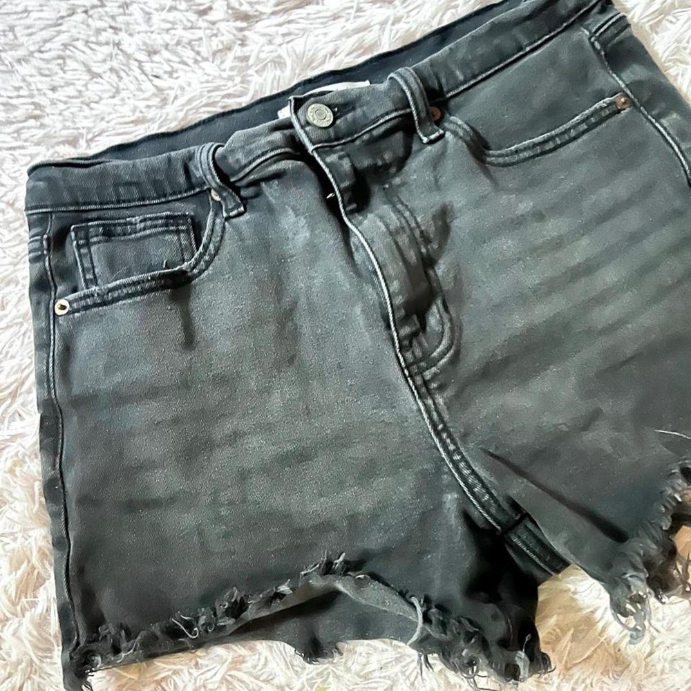 Black Denim Gothic Punk Emo‎ Rave Skater Distressed Denim Micro Shorts Womens 29